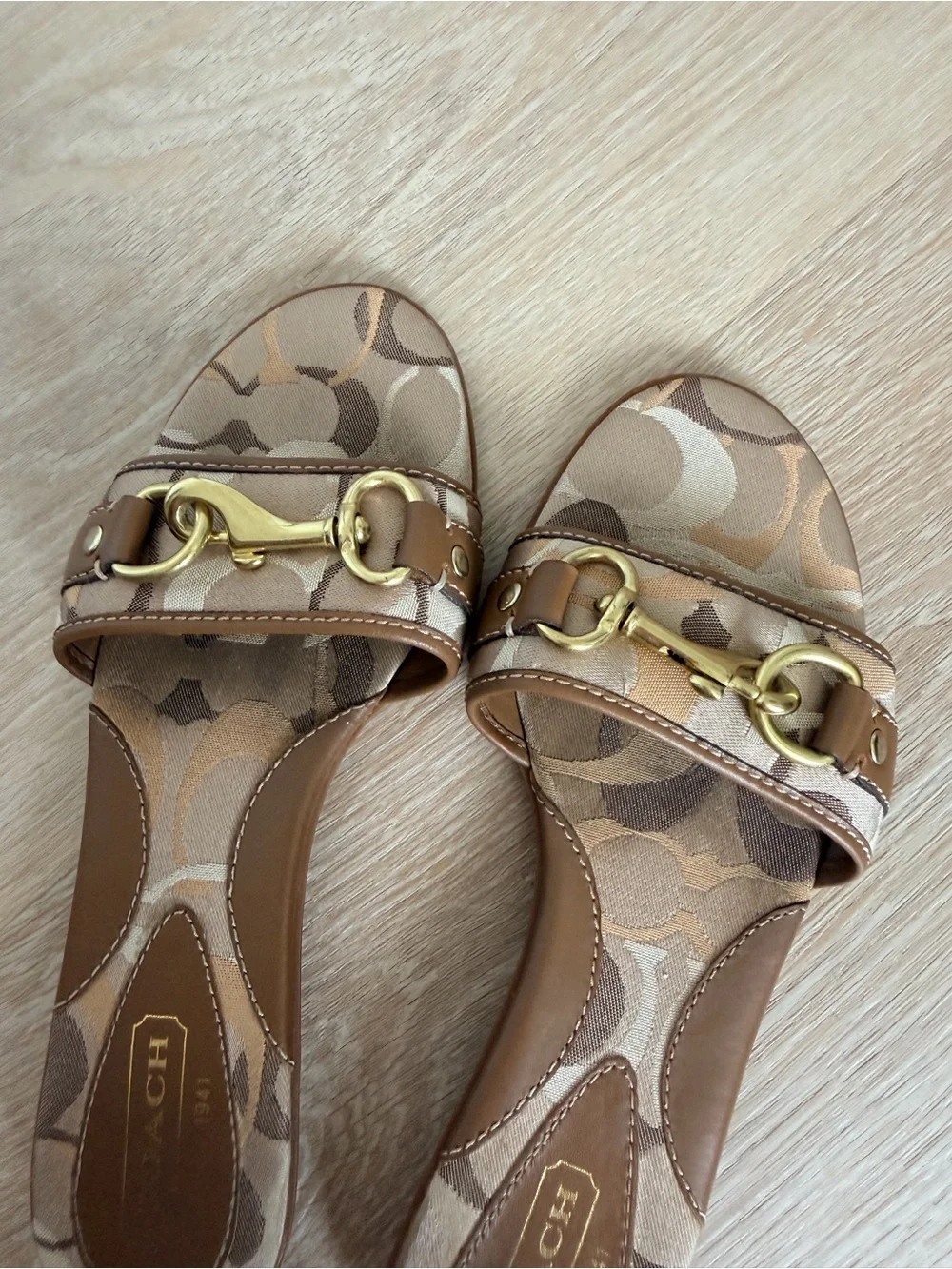 Vintage Y2K Coach Pattie Horsebit Signature Canvas Leather Slide Sandals Flats 6